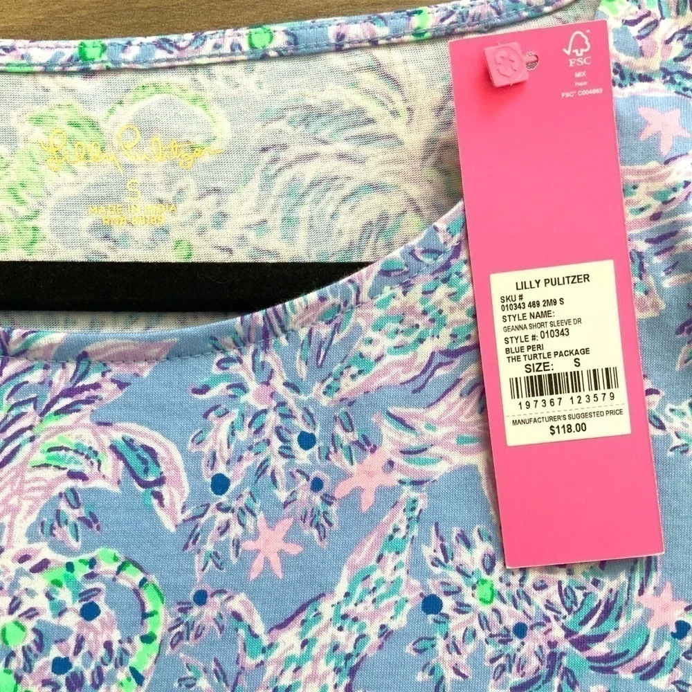 Lilly Pulitzer Geanna Short Sleeve Dress Blue Peri The Turtle Package - Picture 5 of 6